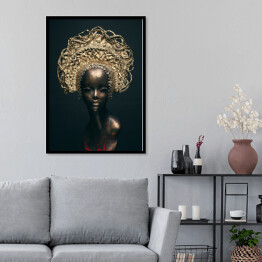 Plakat w ramie Figura z brązu - kobieta w złotym nakryciu głowy