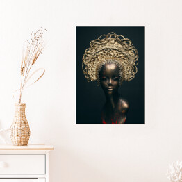 Plakat samoprzylepny Figura z brązu - kobieta w złotym nakryciu głowy