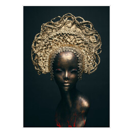 Plakat Figura z brązu - kobieta w złotym nakryciu głowy