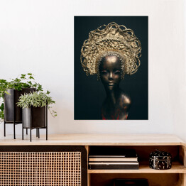 Plakat samoprzylepny Figura z brązu - kobieta w złotym nakryciu głowy