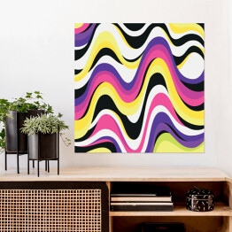 Plakat samoprzylepny Falujące abstrakcyjne linie w żywych kolorach