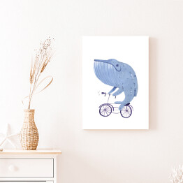 Obraz na płótnie Wieloryb jadący na rowerze na białym tle