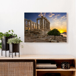 Obraz na płótnie Zmierzch za świątynią Poseidon w Sounio, Grecja