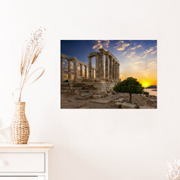 Plakat Zmierzch za świątynią Poseidon w Sounio, Grecja