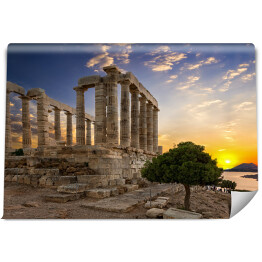 Zmierzch za świątynią Poseidon w Sounio, Grecja