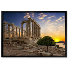 Plakat w ramie Zmierzch za świątynią Poseidon w Sounio, Grecja