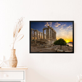 Obraz w ramie Zmierzch za świątynią Poseidon w Sounio, Grecja