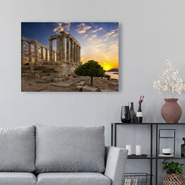 Obraz na płótnie Zmierzch za świątynią Poseidon w Sounio, Grecja