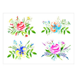 Plakat Małe bukiety kwiatów - akwarele