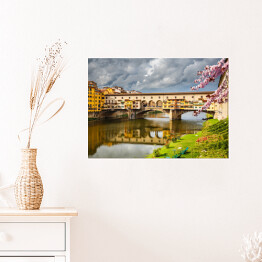 Plakat Ponte Vecchio we Włoszech wiosną