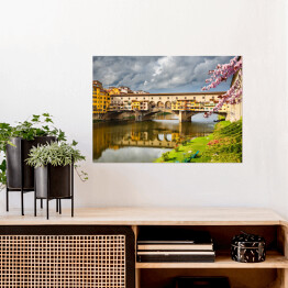 Plakat Ponte Vecchio we Włoszech wiosną