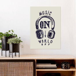 Plakat samoprzylepny Słuchawki z muzycznym przesłaniem - ilustracja w stylu vintage