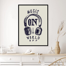 Plakat w ramie Słuchawki z muzycznym przesłaniem - ilustracja w stylu vintage