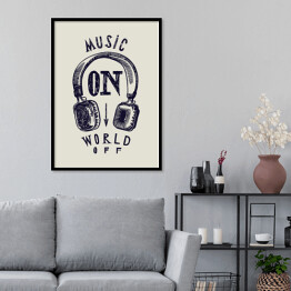 Plakat w ramie Słuchawki z muzycznym przesłaniem - ilustracja w stylu vintage