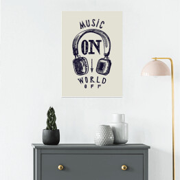 Plakat samoprzylepny Słuchawki z muzycznym przesłaniem - ilustracja w stylu vintage