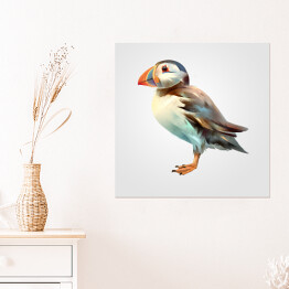 Plakat samoprzylepny Malowany jasny ptak z kolorowym dziobem na białym tle