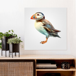 Plakat samoprzylepny Malowany jasny ptak z kolorowym dziobem na białym tle