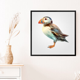 Obraz w ramie Malowany jasny ptak z kolorowym dziobem na białym tle