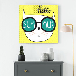 Obraz na płótnie "Witaj, lato" - ilustracja z zabawnym kotem