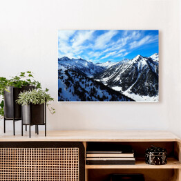 Obraz na płótnie Śnieżne góry z drzewami iglastymi