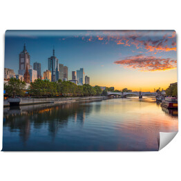 Fototapeta Pejzaż miejski Melbourne podczas wschodu słońca latem, Australia 