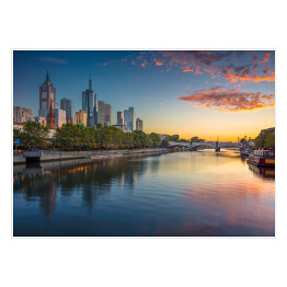 Plakat samoprzylepny Pejzaż miejski Melbourne podczas wschodu słońca latem, Australia 