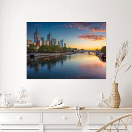 Plakat Pejzaż miejski Melbourne podczas wschodu słońca latem, Australia 