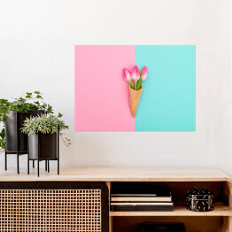 Plakat samoprzylepny Tulipanowy rożek waflowy na pastelowym tle