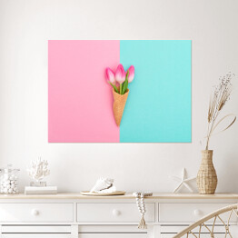 Plakat Tulipanowy rożek waflowy na pastelowym tle