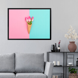Obraz w ramie Tulipanowy rożek waflowy na pastelowym tle