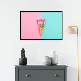 Plakat w ramie Tulipanowy rożek waflowy na pastelowym tle