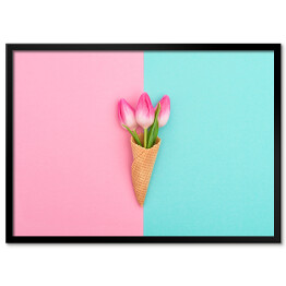 Plakat w ramie Tulipanowy rożek waflowy na pastelowym tle