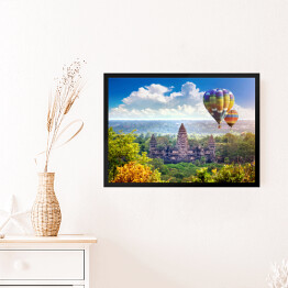Obraz w ramie Lot balonem nad świątynią Angkor Wat, Krong Siem Reap w Kambodży