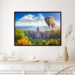 Plakat w ramie Lot balonem nad świątynią Angkor Wat, Krong Siem Reap w Kambodży