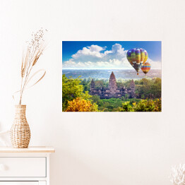 Plakat samoprzylepny Lot balonem nad świątynią Angkor Wat, Krong Siem Reap w Kambodży