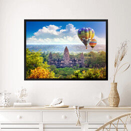 Obraz w ramie Lot balonem nad świątynią Angkor Wat, Krong Siem Reap w Kambodży