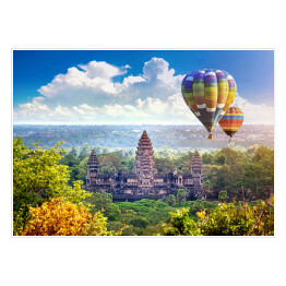 Plakat samoprzylepny Lot balonem nad świątynią Angkor Wat, Krong Siem Reap w Kambodży