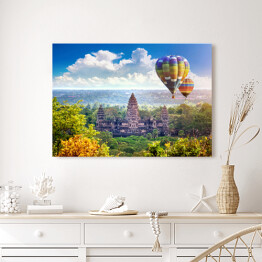 Obraz na płótnie Lot balonem nad świątynią Angkor Wat, Krong Siem Reap w Kambodży