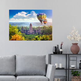 Plakat Lot balonem nad świątynią Angkor Wat, Krong Siem Reap w Kambodży