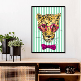Plakat w ramie Leopard z muchą i okularami