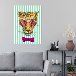 Plakat samoprzylepny Leopard z muchą i okularami