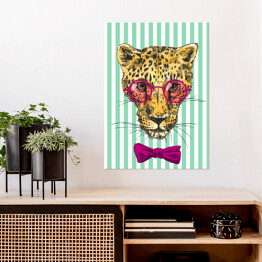 Plakat Leopard z muchą i okularami
