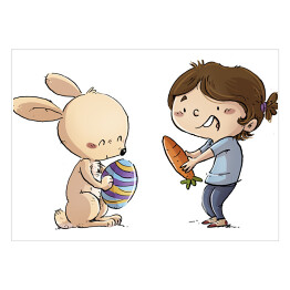 Plakat samoprzylepny Mała dziewczynka z wielkanocnym królikiem