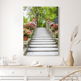 Obraz na płótnie Piękne kamienne schodki z kwiatami w garnkach 