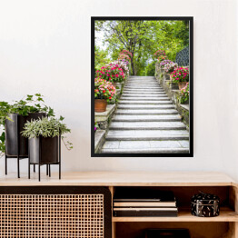 Obraz w ramie Piękne kamienne schodki z kwiatami w garnkach 