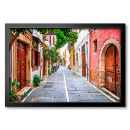 Obraz w ramie Urocze uliczki starego miasta na wyspie Rethymno, Kreta, Grecja
