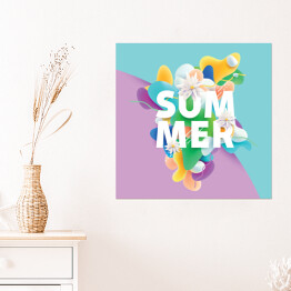 Plakat samoprzylepny "Lato" - ilustracja z napisem i kwiatami
