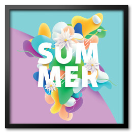 Obraz w ramie "Lato" - ilustracja z napisem i kwiatami