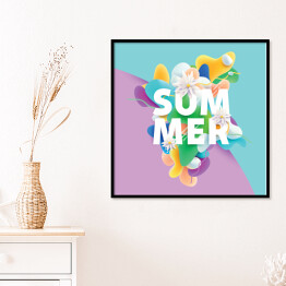 Plakat w ramie "Lato" - ilustracja z napisem i kwiatami