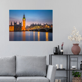 Plakat samoprzylepny Big Ben i Most Westminster w półmroku w Londynie